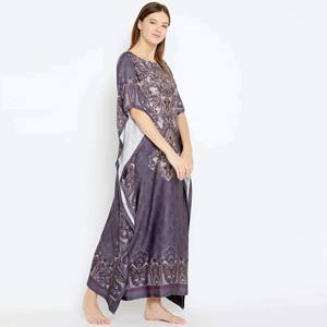 Maxi Kaftan Slim Fit Col Bateau Court Manches Longues Viscose Rayon Regal Motif Imprimé Gris - Product Image 3