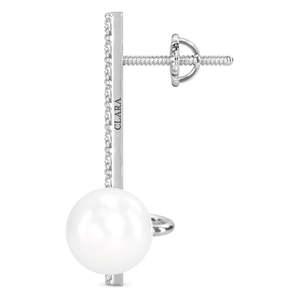 Pendientes CLARA de Plata de Ley 925 con Perla Ichika, Baño de Rodio y Circonita Suiza, Diseño con Cierre de Rosca, Regalo para Mujeres y Niñas - Product Image 3