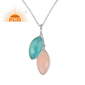 Aqua et Rose Calcédoine Gemme Argent Sterling 925 Multi Pendentif Collier Bijoux Collection Classique - Product Image 4