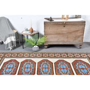 พรมปูพื้นขนแกะสไตล์วินเทจขนาด4.7x7.8ฟุตสีน้ำตาลน้ำเงินสไตล์โบฮีเมียนผ้าทอเย็บปะติดปะต่อกันเรียบสำหรับตกแต่งห้องนั่งเล่น - Product Image 3