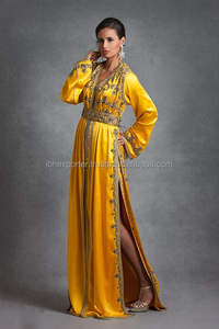 Wholesale Islamic Clothing Muslim Dresses Dubai Beads Jalabiya Yellow Colour <b>Kaftan</b> Abaya Islamic Clothing <b>for</b> <b>Women</b> - Product Image 1