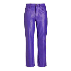 Pantalones de cuero de mujer de color sólido atractivo de bajo precio Pantalones de cuero de mujer de longitud completa para exteriores para venta en línea - Product Image 1