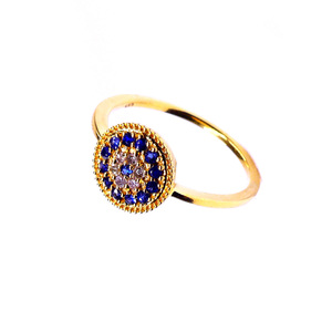 Ropa de fiesta 14K oro azul zafiro y corte único diamante piedra preciosa boda desgaste moda dedo pareja anillo - Product Image 6