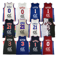 Maillot de basket rétro en mesh de haute qualité, personnalisable, pour hommes, Harden 1, Iverson 3, Embiid 21, respirant, 100% polyester, vente en gros