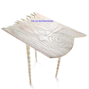 Meubles contemporains pour la maison, en métal massif, aluminium coulé, bois, forme géométrique moderne, finition nickel argenté - Product Image 1