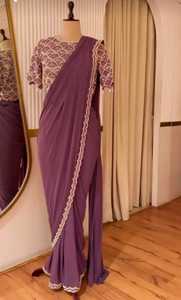 Saree en soie organza pure avec fil Zari paillettes pièce de chemisier de Style indien pour femmes pour mariages et fêtes - Product Image 2