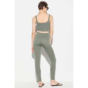 Leggings Deportivos Delgados de Cintura Alta con Canalé Color Caqui - Product Image 5