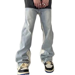 กางเกงยีนส์แฟชั่นใหม่สไตล์วินเทจทรงแบ็กกี้ขาบานสำหรับผู้ชายและผู้หญิง ลวดลายปะติดปะต่อแบบเรโทร ลุคฮิปฮอป - Product Image 5