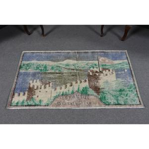 Alfombra de 2.4x4.4 pies, Alfombra Turca Vintage, Alfombra de Lana Ikat Azul - Product Image 1