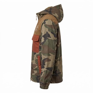 Custom Logo Camo Jacket Men Woodland Blotch Faded Vintage Camo Windbreaker Hooded Nylon Twill Embroidered Patch - Product Image 5
