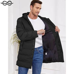Veste matelassée d'hiver pour homme Manteau long zippé à capuche Veste matelassée chaude avec poches pour la protection contre le froid - Product Image 3