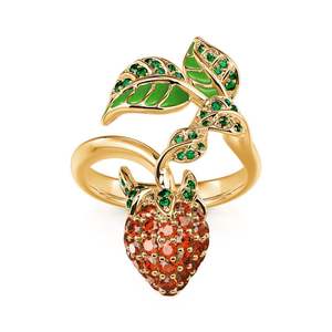 Jeulia Juicy Fruit Strawberry Design Sterling <b>Silver</b> Gemstone <b>Ring</b> - Product Image 1