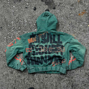 Sudadera con capucha personalizada para hombre de algodón con estampado digital de felpa francesa con cremallera para hombre con pedrería recortada para hombre con capucha elegante 2025 - Product Image 2