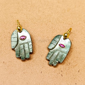Colgante de piedras preciosas de mano de Hamsa de pirita Natural oro Vermeil tallado a mano encantos de piedras preciosas Fátima Hamsa colgante curativo joyería - Product Image 4
