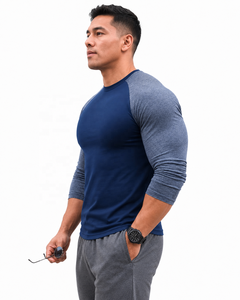 <b>Men's</b> Athletic Raglan Long Sleeve Compression <b>Shirt</b> Quick Dry Stretch Gym Fitness Training Sportswear Top - Product Image 2