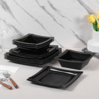 Ensemble d'assiettes carrées en mélamine noires, incassables, légères, de qualité alimentaire, compatibles lave-vaisselle, vaisselle 4 pièces pour restaurant, hôtel, maison