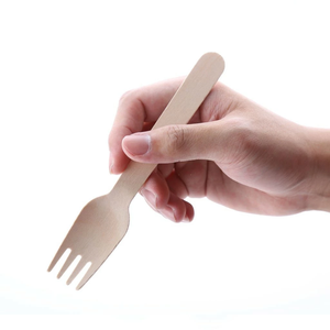 Fourchettes en bois écologiques biodégradables couverts jetables naturels pour les repas à emporter de restaurant étals de nourriture mariages événements - Product Image 1