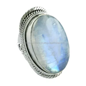 Gökkuşağı ay taş Oval şekil taş, popüler klasik tasarım takı, 925 ayar gümüş yüzük