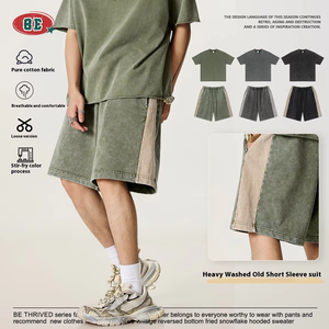 American Vintage 2025 verano ropa de hombre Pantalones cortos deportivos de punto y camiseta de copo de nieve frito de manga corta traje de Color de contraste - Product Image 5