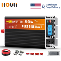 Convertisseur de courant monophasé à onde sinusoïdale pure HOULI, DC 12V/24V vers AC110V, pour usage domestique et automobile, avec prises US