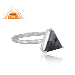 Best Selling Oxidized Sterling Silver Natural Green <b>Moss</b> <b>Agate</b> Gemstone Triangular Design Stackable <b>Ring</b> Jewelry Manufacturer - Product Image 2