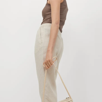 Logo personnalisé étiquette tissée été femmes ample jambe large coton lin pantalons pour femmes pantalons décontractés taille haute jambe droite