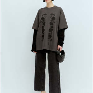 T-shirt streetwear à manches longues, coupe ample, impression sérigraphique double couche, lavage vintage personnalisé, 280 grammes - Product Image 6