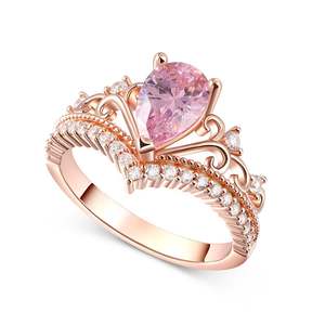 Jeulia <b>Crown</b> Pear Cut Synthetic Morganite Rhodium Plated Sterling Silver <b>Ring</b> - Product Image 2