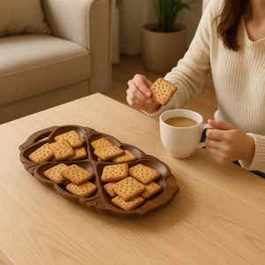 Plateau de service en bois d'acacia 100% de qualité supérieure vaisselle ovale unique pour la cuisine maison cuisine stockage servant pour les boissons alimentaires - Product Image 3