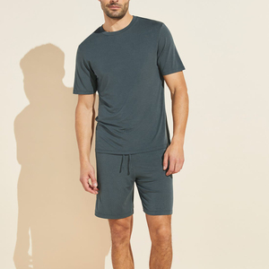 Source Factory Bamboo Cotton Men's Sleepwear Pijamas Summer Short Sleeve Shorts Set Night Wear Men Pijama Set - Product Image 1