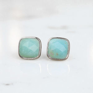 Pendientes de tuerca de cristal facetado de Plata de Ley 925, amazonita, moissanita, piedras preciosas acolchadas, venta al por mayor para mujeres - Product Image 1