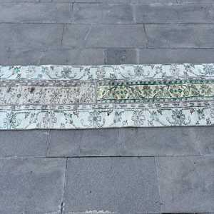 Alfombra Vintage de 1.7x7.4 pies, Alfombra Turca, Alfombra Floral Azul Verde - Product Image 3