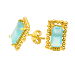 Gemstone Aqua Chalcedony Rectangle Cut 925 <b>Sterling</b> <b>Silver</b> Prong Setting <b>Stud</b> Jewelry <b>Earrings</b> Fashionable <b>Earring</b> for Women - Product Image 3