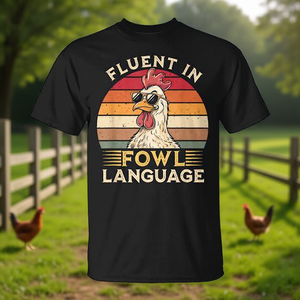 Camiseta promocional con la frase 'Chicken Fluent in Fowl Language' - Product Image 3