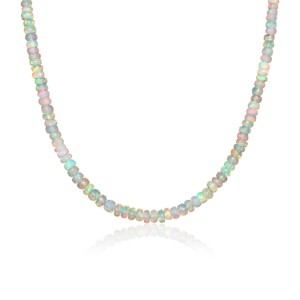 Collar de Plata de Ley 925 con Cuentas de Ópalo Blanco Natural en Oro Amarillo, Tamaño 16 Pulgadas, Joyería de Piedra Natal, Regalo - Product Image 1