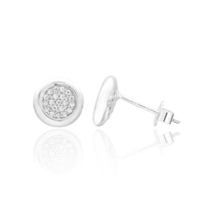 Round Design White Zircon Stud <b>Earrings</b> Turkish Wholesale Handmade 925 Sterling Silver Jewelry - Product Image 1