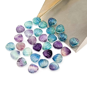 Fluorite Gemstone Carved Shell Beads Natural Fluorite Shell Shape Gemstone Shells <b>Hand</b> Carved Beads 12MM Beads for Jewelry - Product Image 3