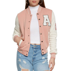 Wholesale Custom Jacket for Women <b>Pink</b> & White Varsity Baseball Jacket Vintage College Style Letterman Bomber Casual Streetwear - Product Image 4