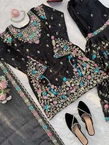 Conjunto de Traje Sharara Anarkali de Seda JMC para Mujer con Dupatta Bordada, Ropa Étnica Festiva - Product Image 6