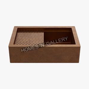 Nouvel égouttoir amovible en cuivre martelé rectangulaire double évier de cuisine évier de ferme évier fait main fabricant grossiste - Product Image 1