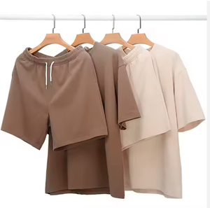 Conjunto Casual de Verano para Hombre de Dos Piezas, Corte Holgado, Tejido Transpirable de Spandex/Poliéster, Camiseta con Patrón Liso y Pantalones Cortos, 320 Gramos - Product Image 2