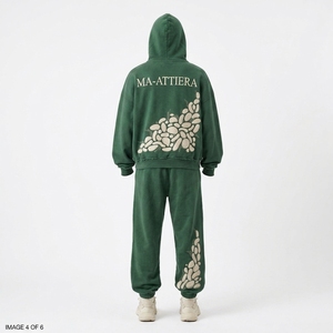 Ensemble survêtement streetwear oversize en molleton de coton vert foncé avec strass floraux pour femme, personnalisable, vente en gros OEM - Product Image 3