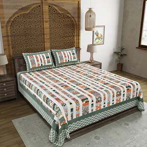 BLOCKS INDIA hecho a mano Sanganeri estampado algodón viscosa economía King Size sábana 225x270cm fundas de almohada sábanas planas ajustadas - Product Image 3