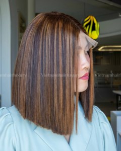 Lace Blunt Cut <b>Wig</b> Vietnamese 100% Virgin Remy Human Hair for Lace Transparent Extension Straight 180% Density - Product Image 5