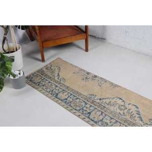 Alfombra de 2x6.46 pies, Alfombra Turca Vintage, Alfombra de Lana Azul con Diseño de Patchwork - Product Image 3