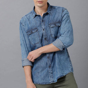 Servicio OEM/ODM Camisa Henley de manga corta Ropa informal High Street 230GSM Transpirable Hip Hop Hombres Camisa de mezclilla con estampado - Product Image 1