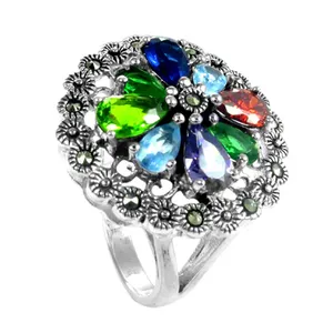 Bague en argent sterling 925 pour femme avec pierre précieuse en forme de fleur, accessoire de mode - Product Image 3