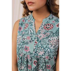 Débardeur court sans couture Mehr Elara pour femme – Idéal yoga, gym et entraînement – Respirant, motif floral turquoise, vêtement de sport décontracté - Product Image 3