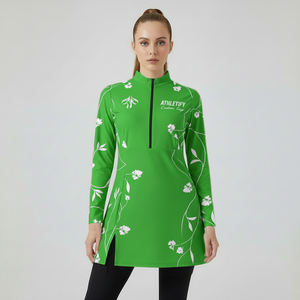 Vestido Largo con Cremallera y Estampado Floral Personalizado, Ropa Musulmana Modest, Transpirable, Sostenible, Top Sublimado, Ropa Deportiva Modest para Mujer - Product Image 1