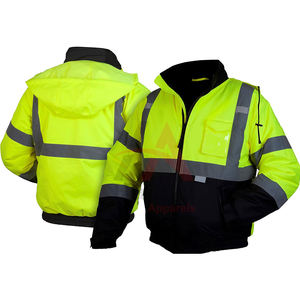 Chaqueta de seguridad formal reflectante de alta visibilidad 220 GSM tela de poliéster cuello alto logotipo frontal neón amarillo negro Color hombres - Product Image 1